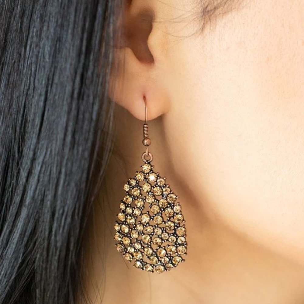 Topaz Rhinestone Copper-Tone Teardrop Earrings